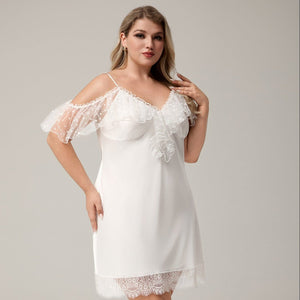 The Ice Silk Allure | White Lace Strap Mini Sleep Dress - Negative Apparel