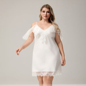 The Ice Silk Allure | White Lace Strap Mini Sleep Dress - Negative Apparel