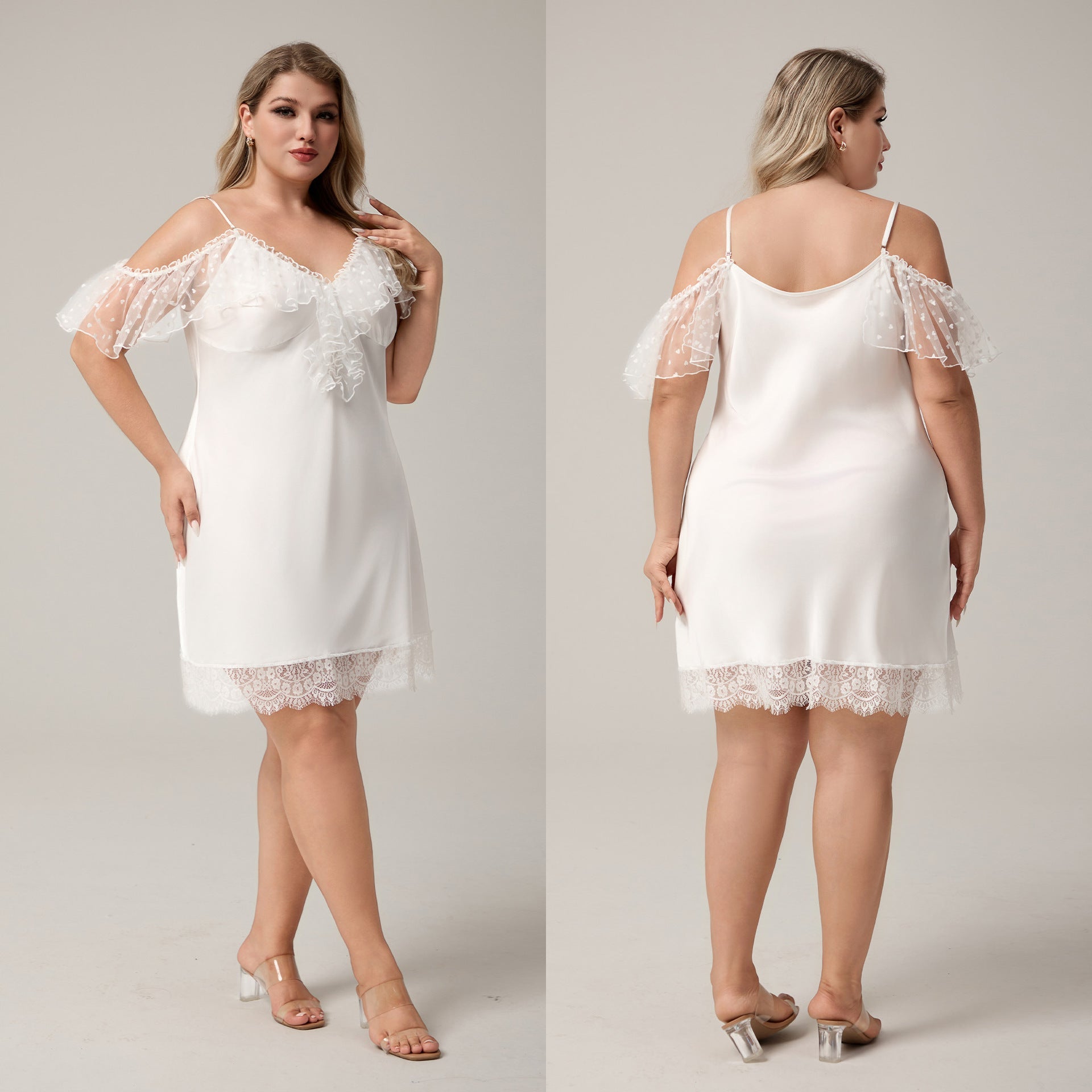 The Ice Silk Allure | White Lace Strap Mini Sleep Dress - Negative Apparel