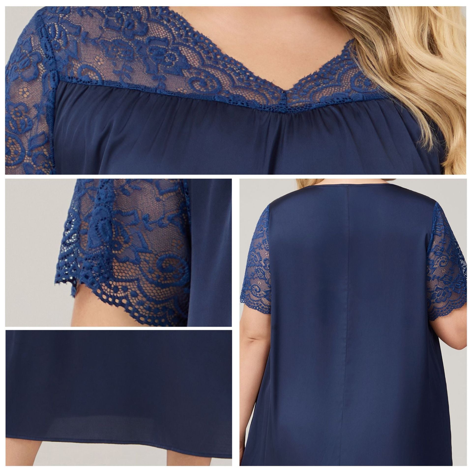 The Ice Silk Elegance | Solid Color V - Neck Short - Sleeve Maxi Sleep Dress - Negative Apparel