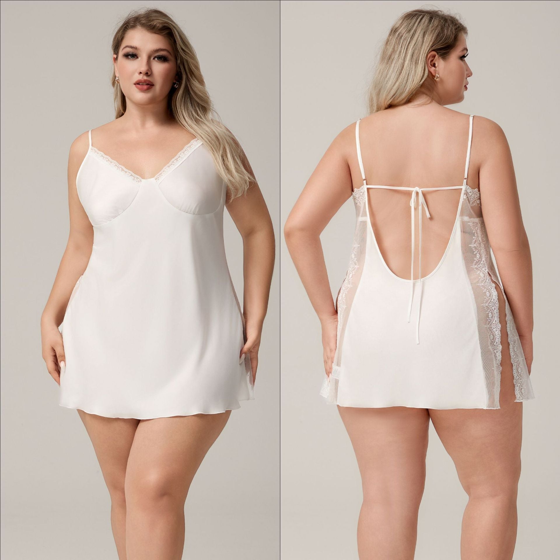 The Ice Silk Seduction | White Lace Strap Mini Sleep Dress - Negative Apparel