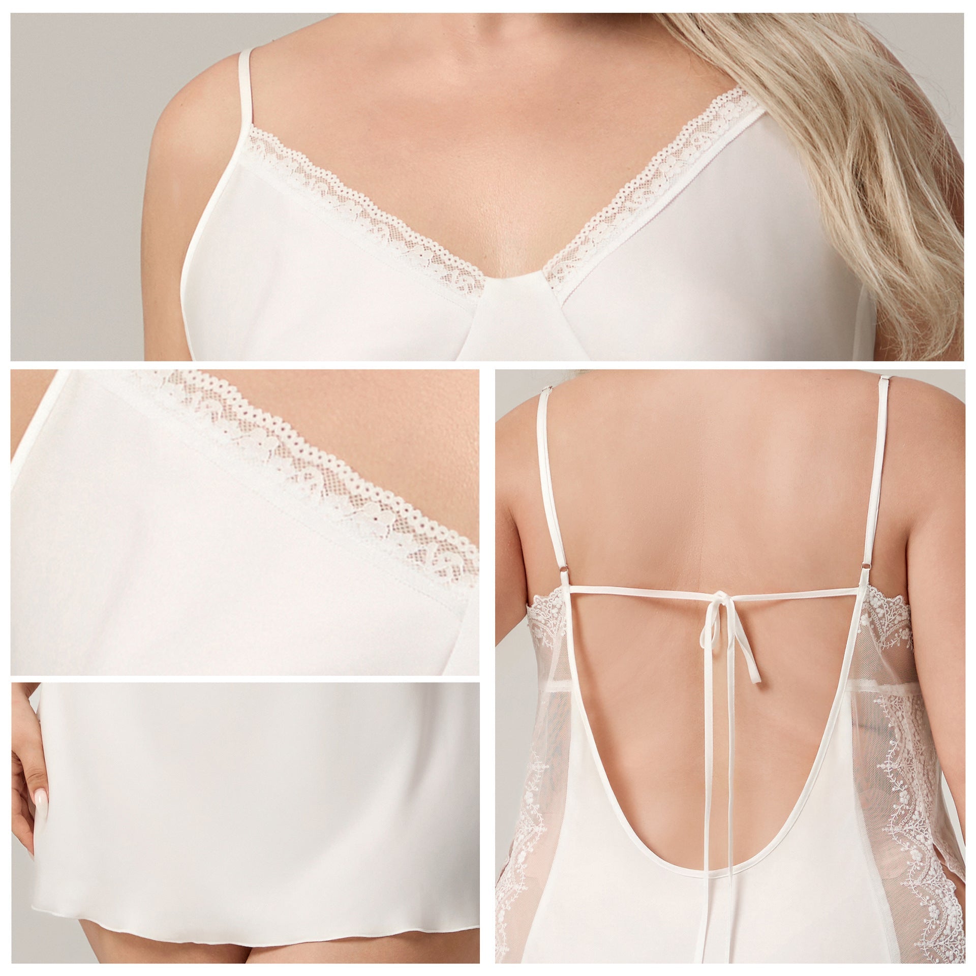 The Ice Silk Seduction | White Lace Strap Mini Sleep Dress - Negative Apparel