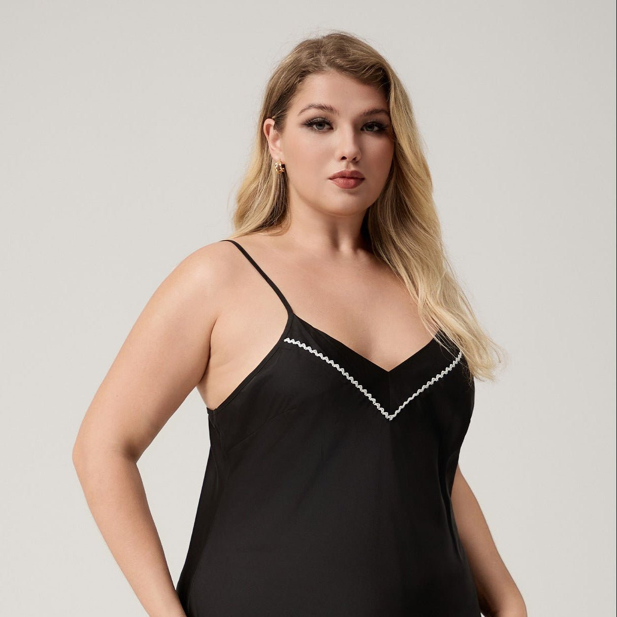 The Ice Silk Temptation | Black Strap V - Neck Mini Sleep Dress - Negative Apparel