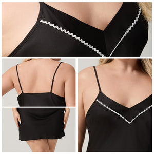 The Ice Silk Temptation | Black Strap V - Neck Mini Sleep Dress - Negative Apparel