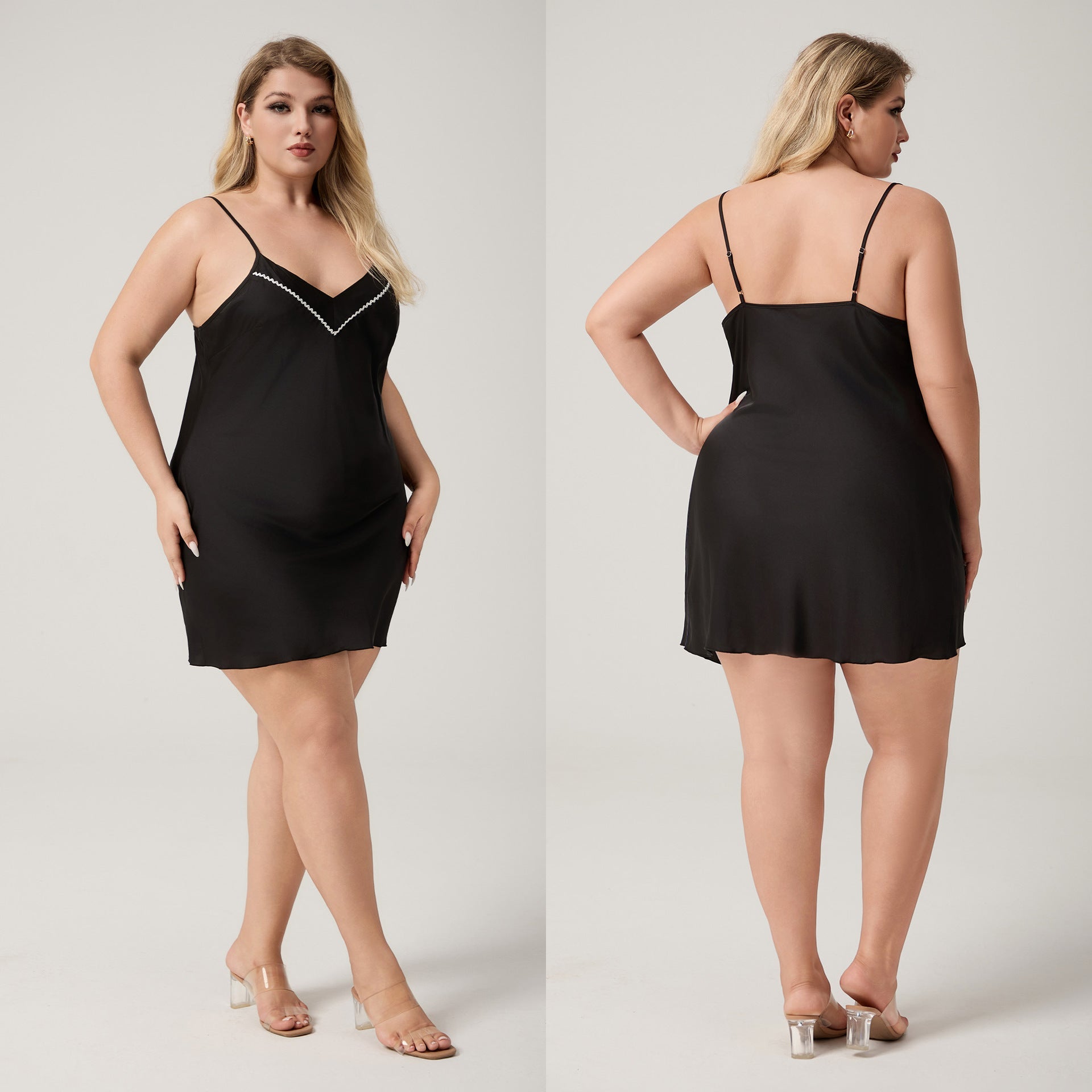 The Ice Silk Temptation | Black Strap V - Neck Mini Sleep Dress - Negative Apparel