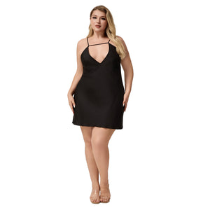 The Ice Silk Temptation | Black Strap V - Neck Mini Sleep Dress - Negative Apparel