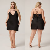 The Ice Silk Temptation | Black Strap V - Neck Mini Sleep Dress - Negative Apparel