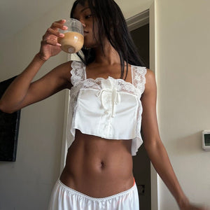 The Ivory Muse | Sleeveless Knitted Lace & Faux Silk 2 - Piece Set - Negative Apparel