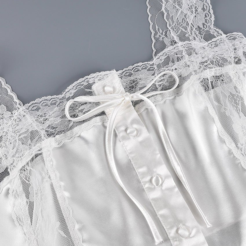 The Ivory Muse | Sleeveless Knitted Lace & Faux Silk 2 - Piece Set - Negative Apparel