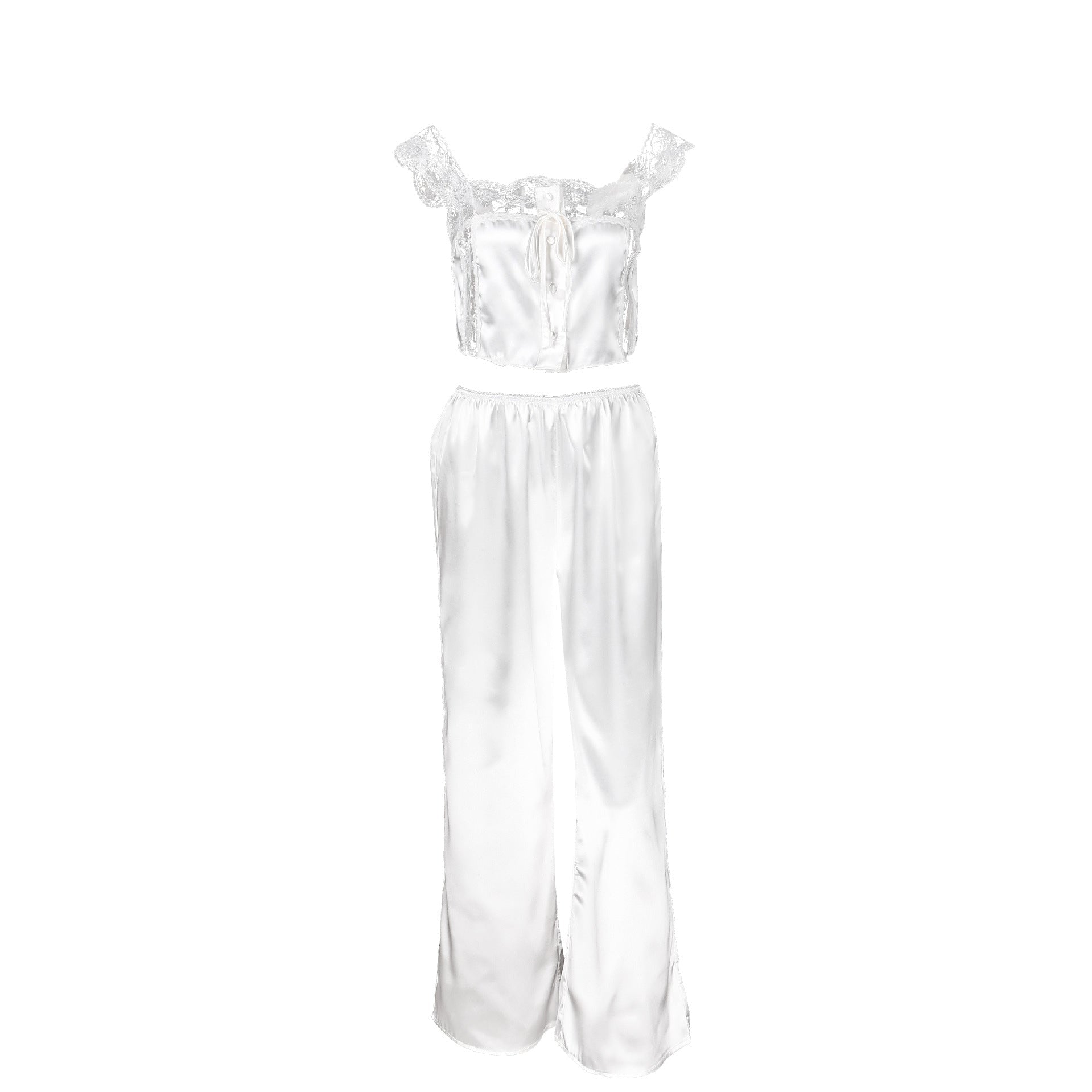The Ivory Muse | Sleeveless Knitted Lace & Faux Silk 2 - Piece Set - Negative Apparel