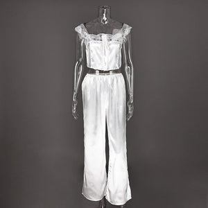 The Ivory Muse | Sleeveless Knitted Lace & Faux Silk 2 - Piece Set - Negative Apparel