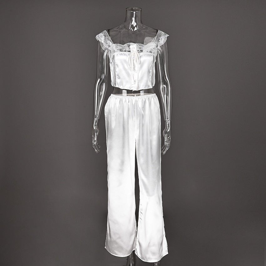 The Ivory Muse | Sleeveless Knitted Lace & Faux Silk 2 - Piece Set - Negative Apparel