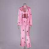 The Jetsetter Suite | 3 - Piece Printed Faux Silk Loungewear Set - Negative Apparel