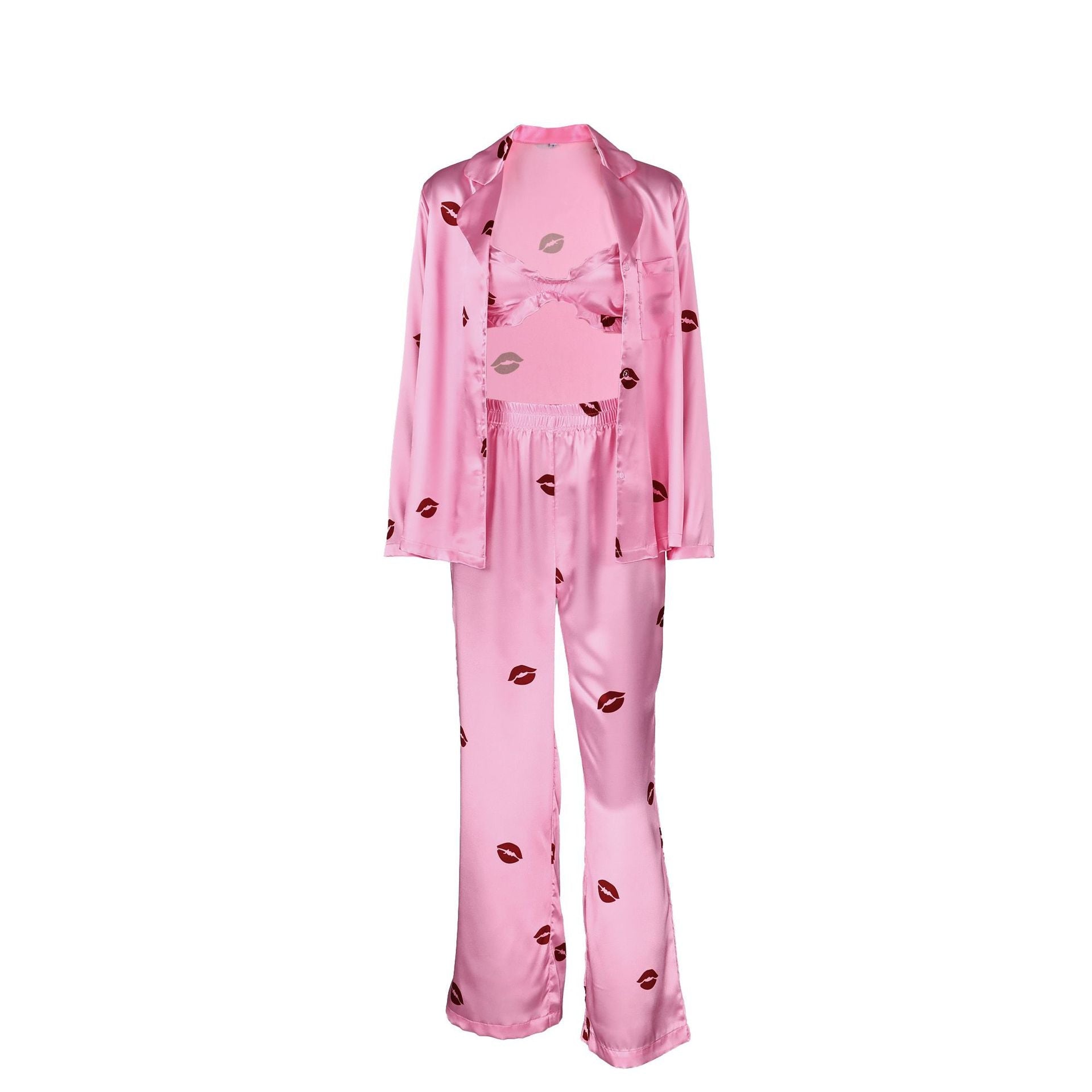 The Jetsetter Suite | 3 - Piece Printed Faux Silk Loungewear Set - Negative Apparel