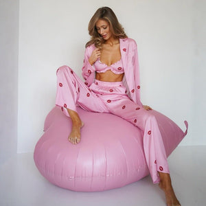 The Jetsetter Suite | 3 - Piece Printed Faux Silk Loungewear Set - Negative Apparel