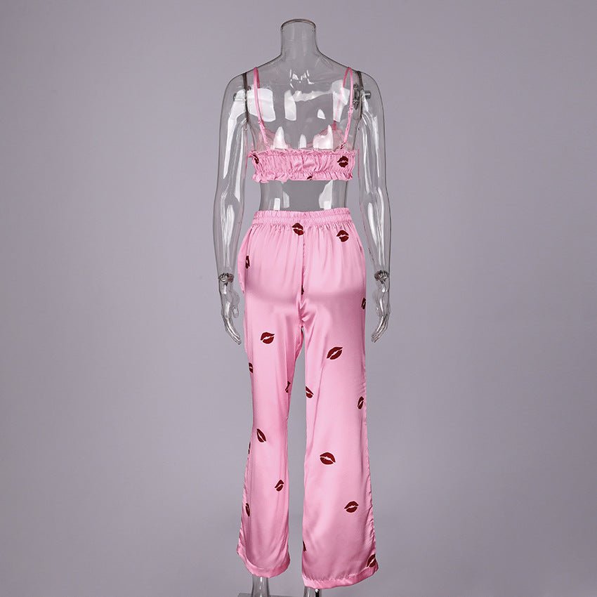 The Jetsetter Suite | 3 - Piece Printed Faux Silk Loungewear Set - Negative Apparel