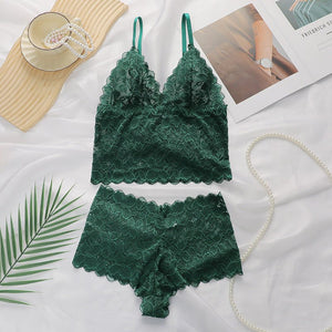 The Lace Back | Lace Wireless Triangle Cup Bra & Panty Set - Negative Apparel