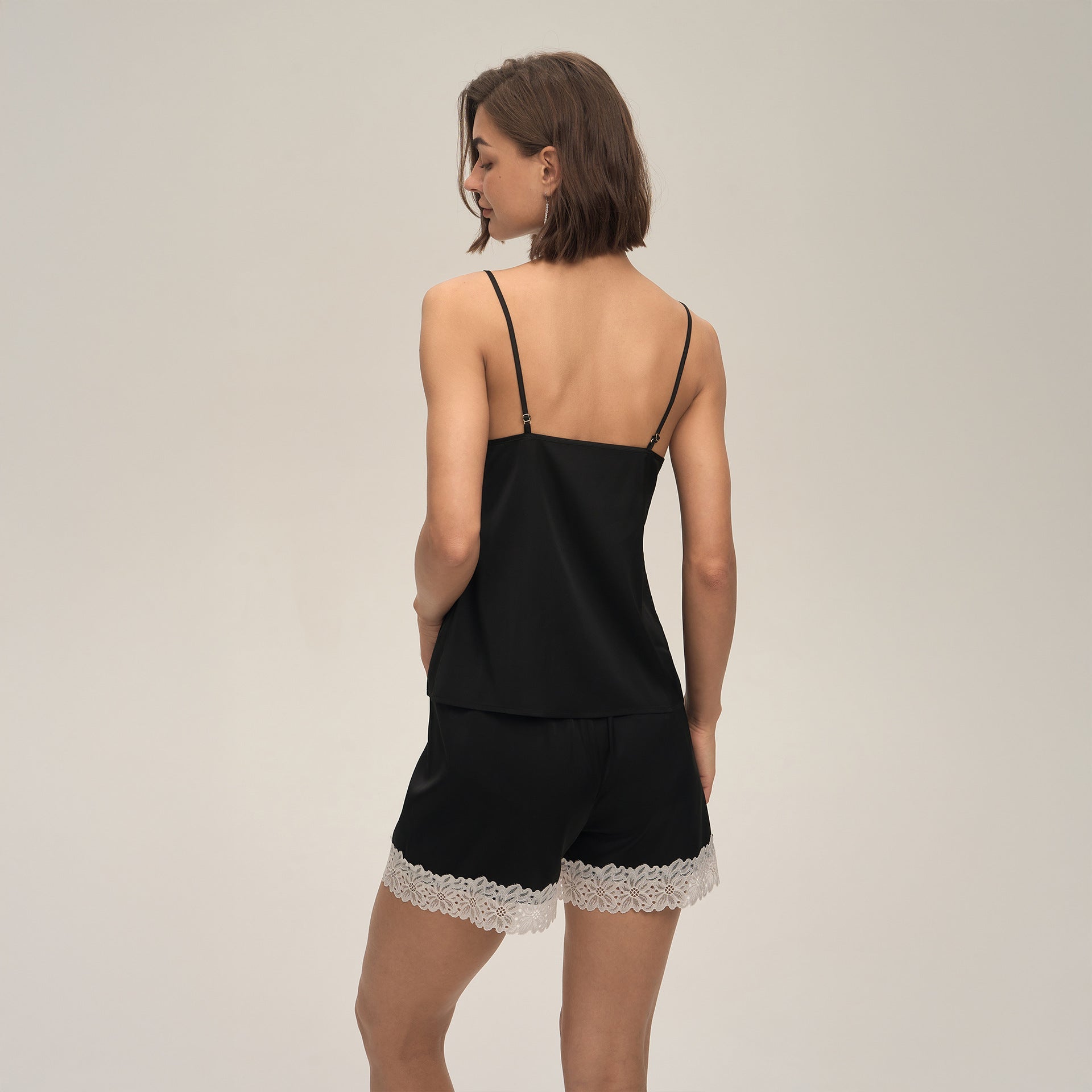 The Lace Breeze | Solid Color Lace Strap Cami & Shorts Sleep Set - Negative Apparel