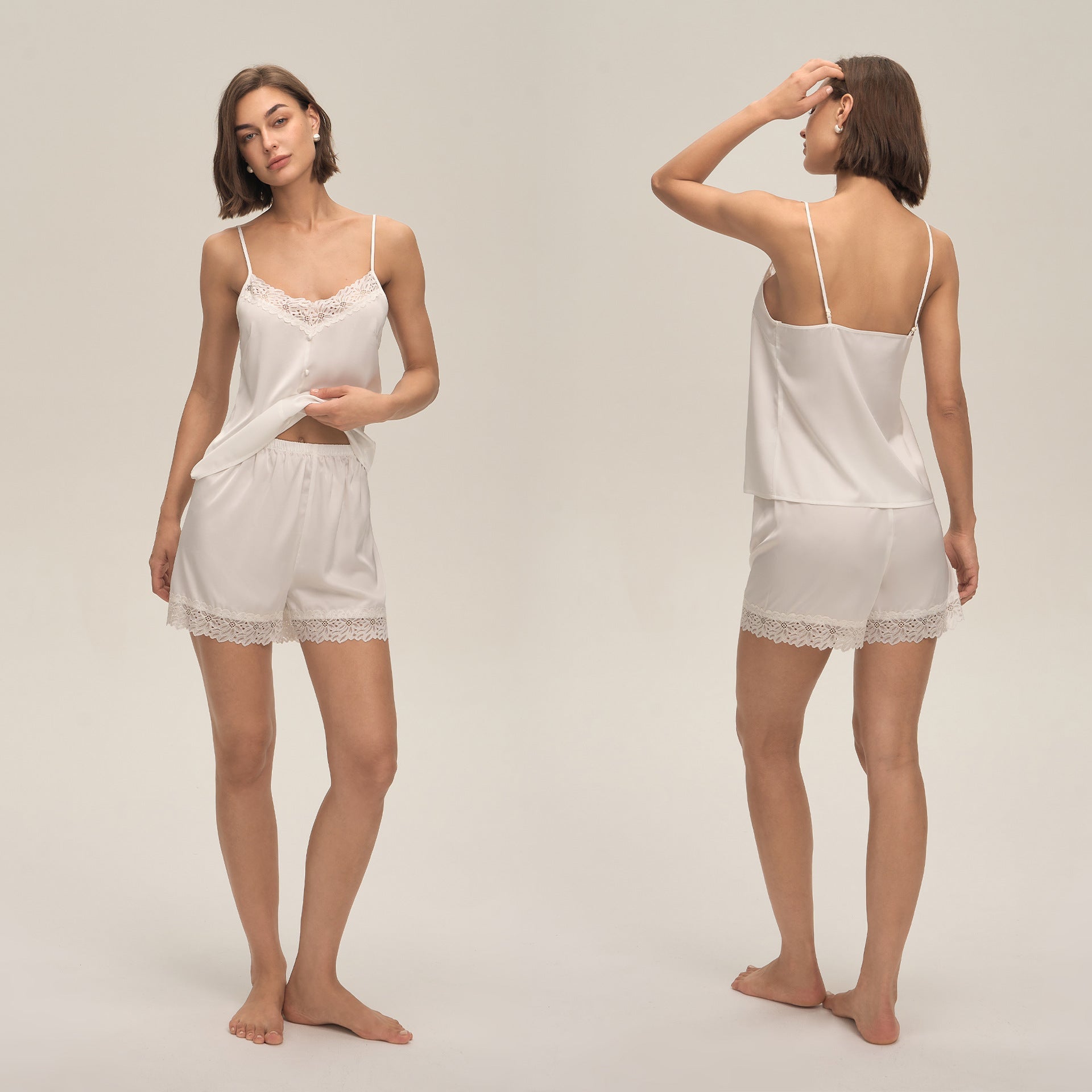 The Lace Breeze | Solid Color Lace Strap Cami & Shorts Sleep Set - Negative Apparel