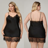 The Lace Seduction | Black Lace Satin Strap Mini Sleep Dress - Negative Apparel