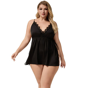 The Lace Seduction | Black Lace Satin Strap Mini Sleep Dress - Negative Apparel