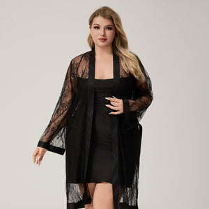 The Lace Seduction | Women's Plus - Size Lace Short Robe - Negative Apparel