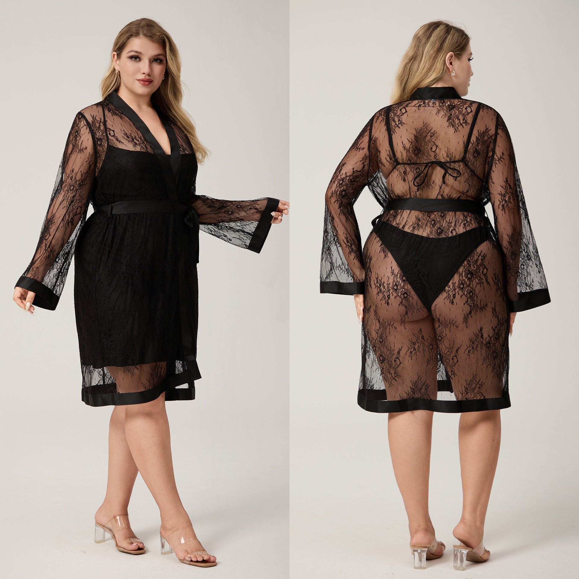 The Lace Seduction | Women's Plus - Size Lace Short Robe - Negative Apparel