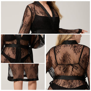 The Lace Seduction | Women's Plus - Size Lace Short Robe - Negative Apparel