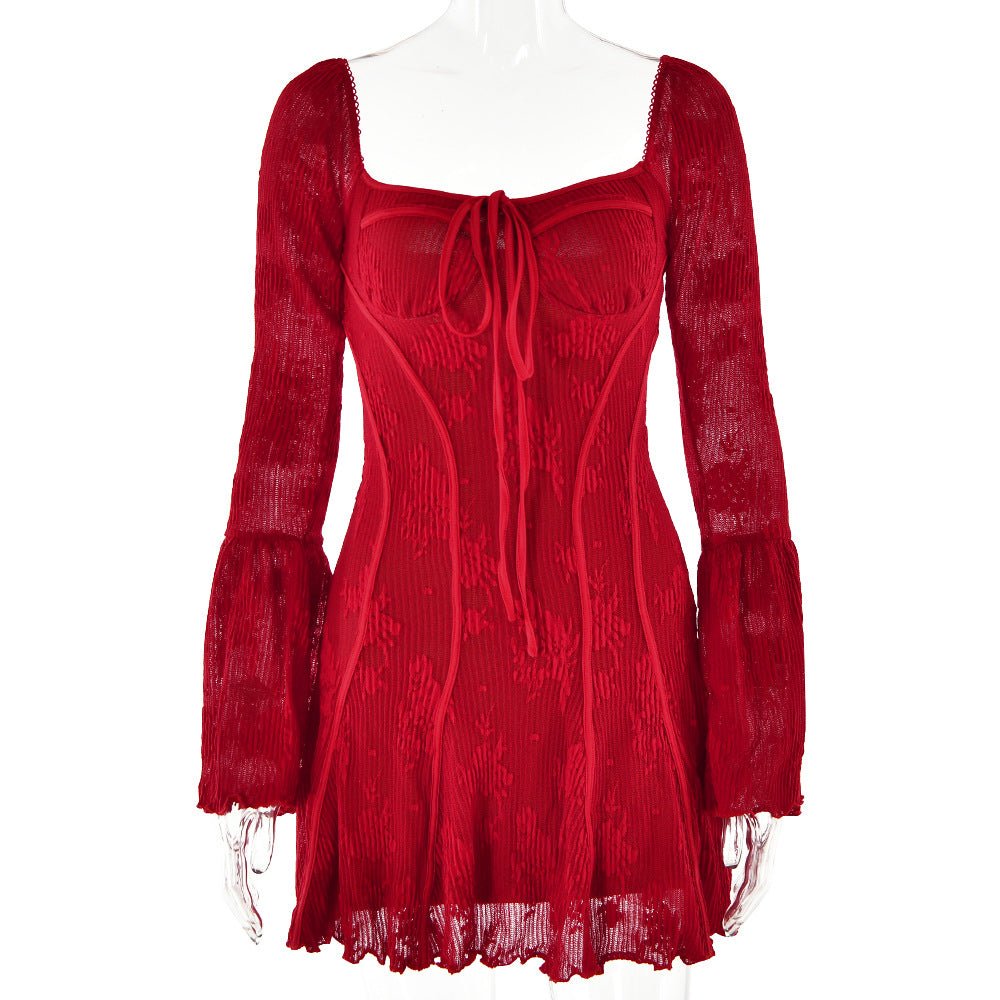 The Lace Spice | Women's Lace Flared Sleeve Backless Hip Mini Dress - Negative Apparel