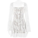 The Lace Spice | Women's Lace Flared Sleeve Backless Hip Mini Dress - Negative Apparel