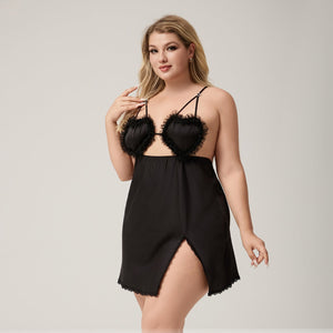 The Lace Temptation | Black Lace Satin Strap Mini Sleep Dress - Negative Apparel