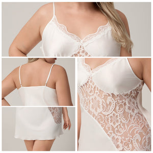 The Lace Whisper | White Lace Satin Strap Mini Sleep Dress - Negative Apparel