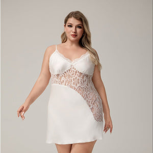 The Lace Whisper | White Lace Satin Strap Mini Sleep Dress - Negative Apparel