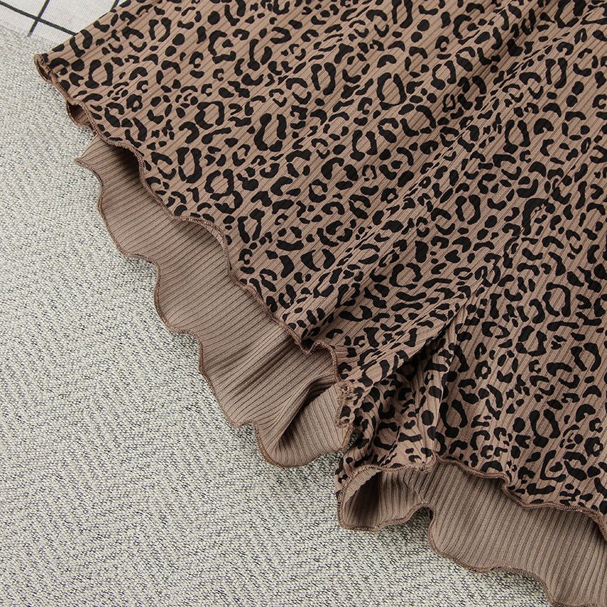 The Leopard Breeze | Leopard Print Short - Sleeve Top & Shorts Pajama Set - Negative Apparel