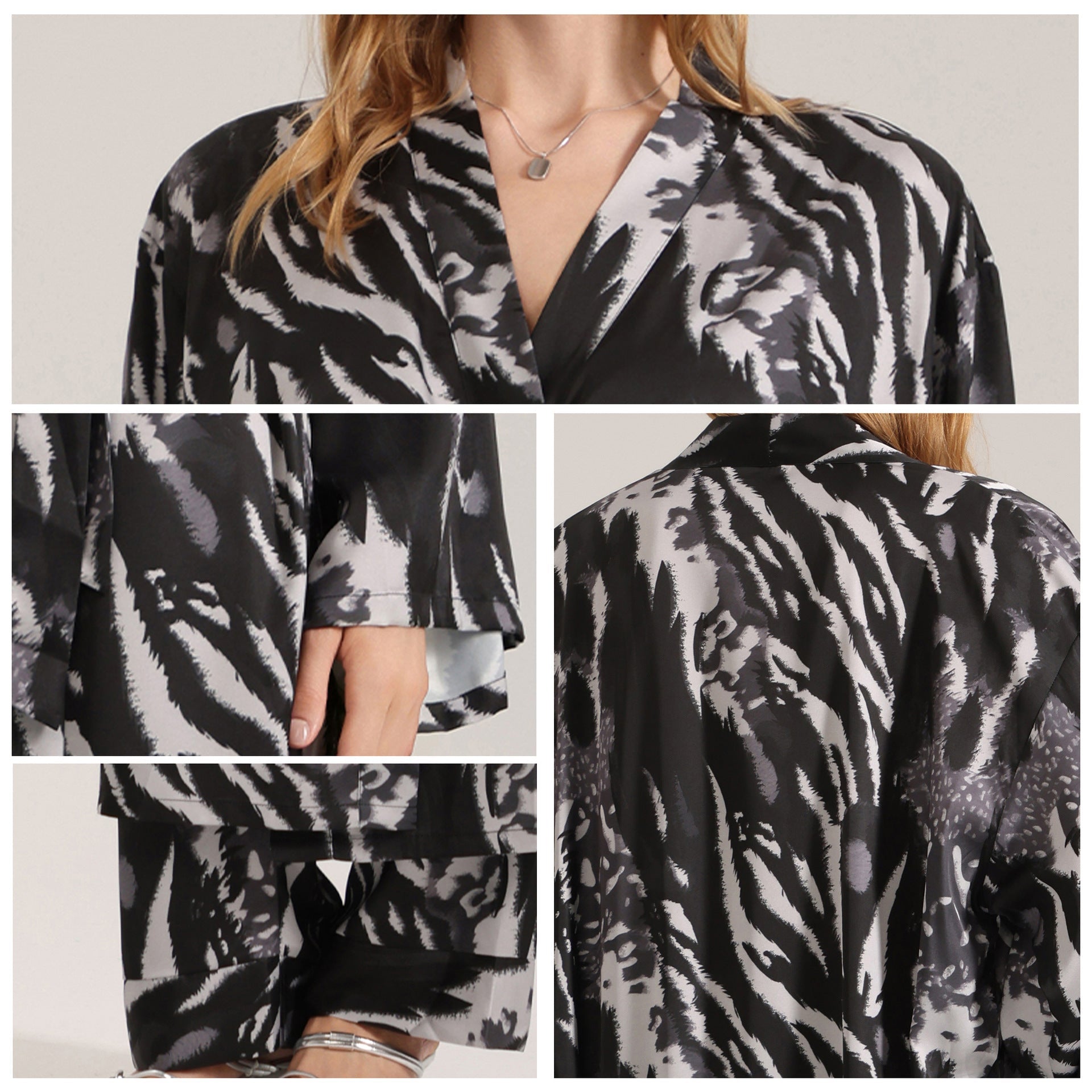 The Leopard Luxe | Women's Leopard Print Satin Long Robe - Negative Apparel