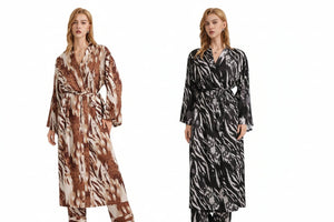 The Leopard Luxe | Women's Leopard Print Satin Long Robe - Negative Apparel