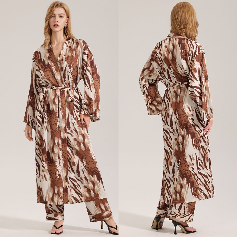 The Leopard Luxe | Women's Leopard Print Satin Long Robe - Negative Apparel