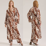 The Leopard Luxe | Women's Leopard Print Satin Long Robe - Negative Apparel