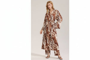 The Leopard Luxe | Women's Leopard Print Satin Long Robe - Negative Apparel