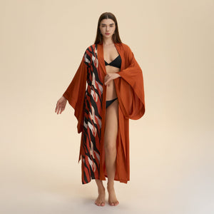 The Luxe Flow | Solid Color V - Neck Long - Sleeve Satin Maxi Robe - Negative Apparel