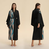 The Luxe Flow | Solid Color V - Neck Long - Sleeve Satin Maxi Robe - Negative Apparel