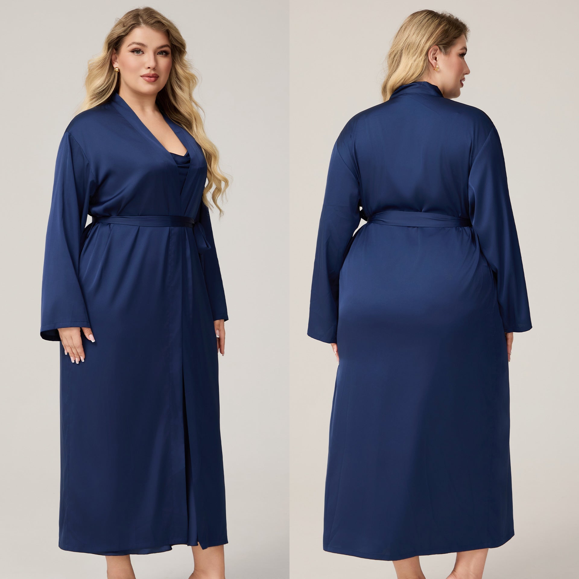 The Luxe Satin | Solid Color Off - Shoulder Long Robe & Slip Dress Set - Negative Apparel