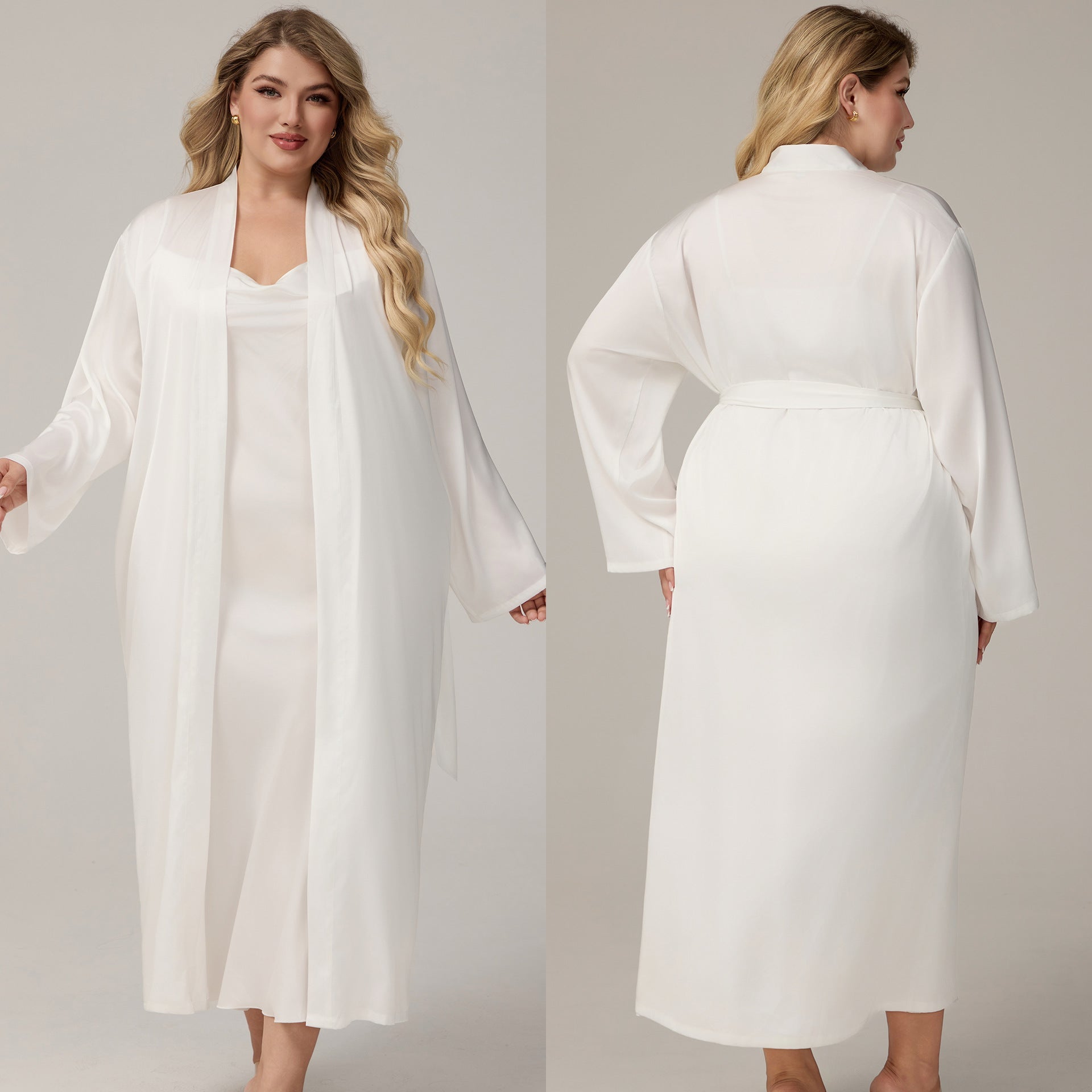 The Luxe Satin | Solid Color Off - Shoulder Long Robe & Slip Dress Set - Negative Apparel