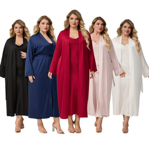 The Luxe Satin | Solid Color Off - Shoulder Long Robe & Slip Dress Set - Negative Apparel
