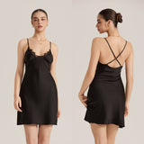 The Midnight Desire | Women's Lace Trim Satin Suspender Chemise Nightdress - Negative Apparel