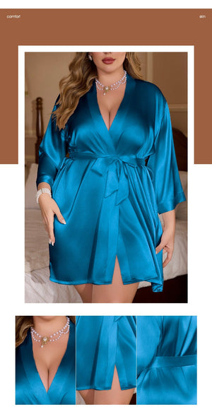 The Midnight Elegance | Women's Plus - Size Ice Silk V - Neck Long Nightdress - Negative Apparel