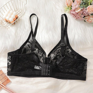 The Midnight Lace | Plus Size Black Lace Splicing Underwire Bra - Negative Apparel