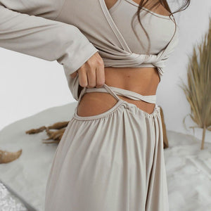 The Modal Comfort | Solid Color Long - Sleeve Three - Piece Pajama Set - Negative Apparel