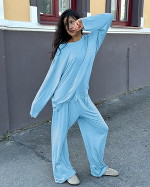 The Modal Comfort | Solid Color Round - Neck Long - Sleeve Top & Pants Pajama Set - Negative Apparel