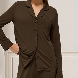 The Modal Ease | Solid Color Collared Long - Sleeve Top & Pants Pajama Set - Negative Apparel